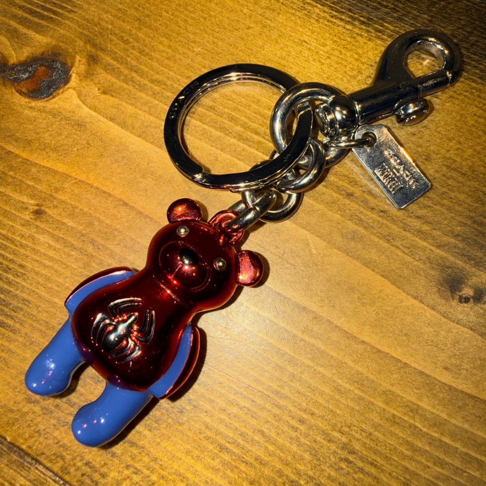 Coach X Marvel Spider-Man Bear Keychain Red Blue Metallic Bag Charm